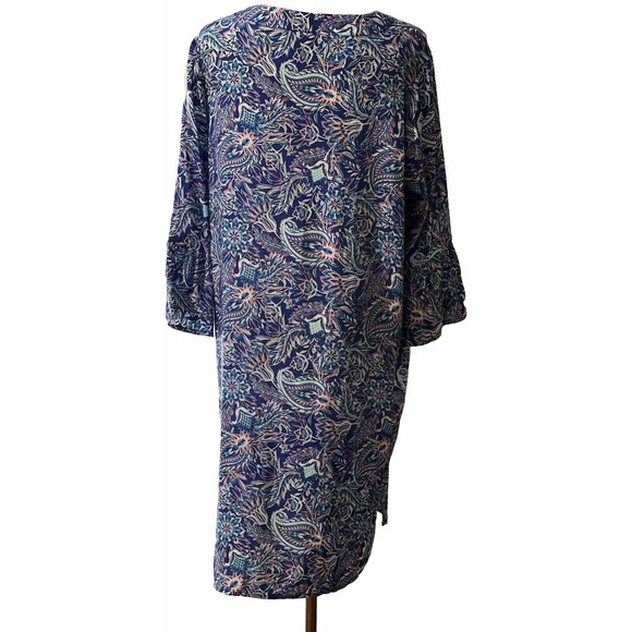 Caribbean Joe Dress L Rayon Paisley Blues Flutter Elbow Sleeves Flowy Boho Chic - Picture 3 of 14